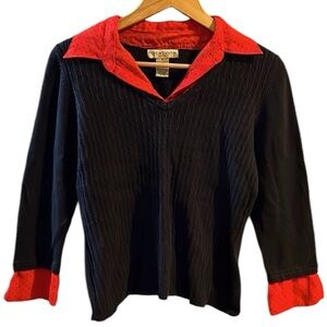Notations petite faux layered collar Black ladybug sweater Size PL